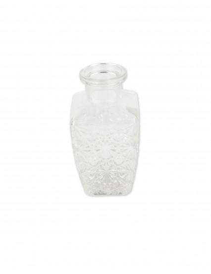 Vierkante glazen vaas met antieke gravering 6;5 x 12;5 cm - 250 ml Vierkante glazen vaas met antieke gravering 6;5 x 12;5 cm - 250 ml