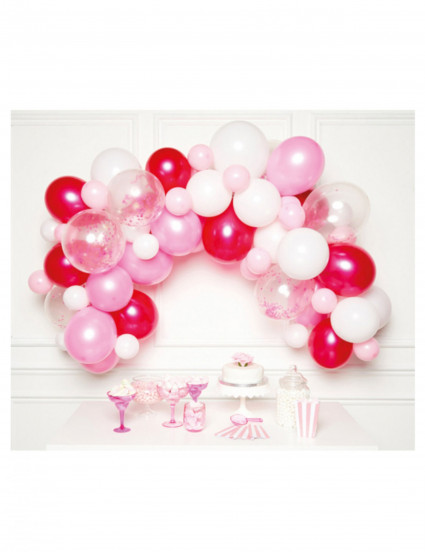 Set boog met 70 roze latex ballonnen Set boog met 70 roze latex ballonnen