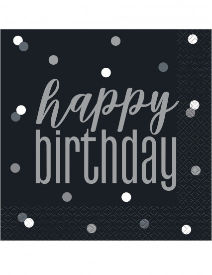 16 Papieren servetten Happy Birthday zwart en grijs 33 x 33 cm 16 Papieren servetten Happy Birthday zwart en grijs 33 x 33 cm