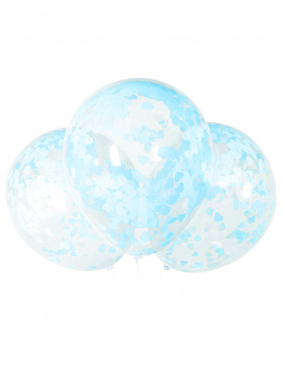 5 Transparante latex ballonnen confetti blauwe harten 40 cm 5 Transparante latex ballonnen confetti blauwe harten 40 cm