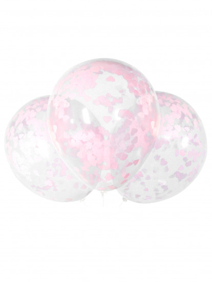 5 Transparante latex ballonnen confetti roze hartjes 40 cm 5 Transparante latex ballonnen confetti roze hartjes 40 cm