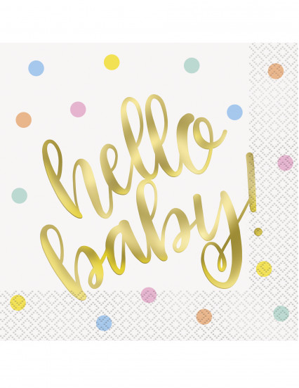 16 Papieren servetten hello baby wit en goud 33 x 33 cm 16 Papieren servetten hello baby wit en goud 33 x 33 cm