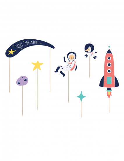 7 Kartonnen taarttoppers space adventure 9;5 - 24;5 cm 7 Kartonnen taarttoppers space adventure 9;5 - 24;5 cm