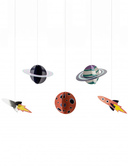 5 Kartonnen hangdecoraties space adventure 17 x 10 - 19 x 7 cm 5 Kartonnen hangdecoraties space adventure 17 x 10 - 19 x 7 cm