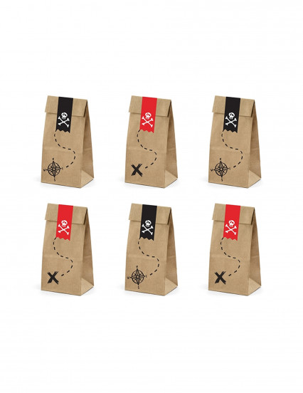 6 Cadeauzakjes van kraftpapier piratenfeest 8 x 18 x 6 cm 6 Cadeauzakjes van kraftpapier piratenfeest 8 x 18 x 6 cm