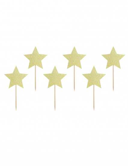 6 Kartonnen taarttoppers sterren goudkleurige glitter 11;5 cm 6 Kartonnen taarttoppers sterren goudkleurige glitter 11;5 cm