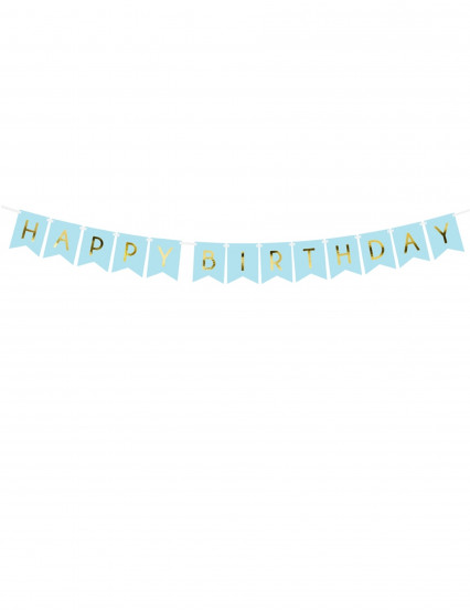 Kartonnen slinger Happy Birthday blauw en metallic 15 x 175 cm Kartonnen slinger Happy Birthday blauw en metallic 15 x 175 cm