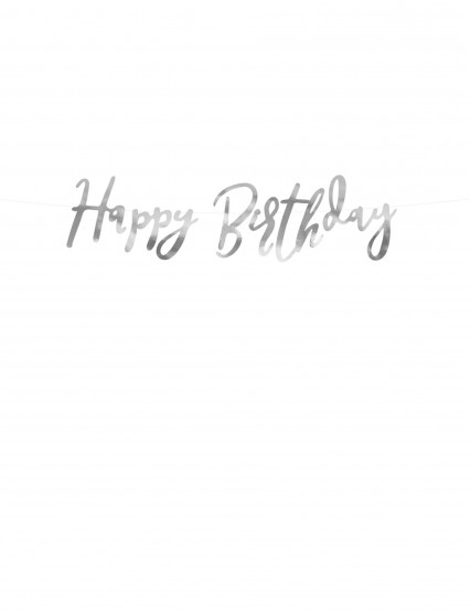Kartonnen slinger Happy Birthday zilver metallic 16;5 x 62 cm Kartonnen slinger Happy Birthday zilver metallic 16;5 x 62 cm