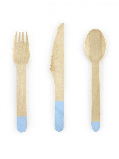 18 Stuks houten bestek hemelsblauw 16 cm 18 Stuks houten bestek hemelsblauw 16 cm