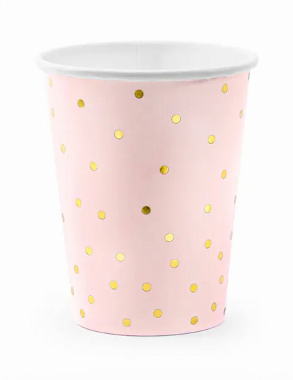 6 Kartonnen bekers lichtroze met goudkleurige stippen 260 ml 6 Kartonnen bekers lichtroze met goudkleurige stippen 260 ml