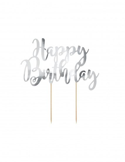 Kartonnen taarttopper happy birthday zilver metallic 22;5 cm Kartonnen taarttopper happy birthday zilver metallic 22;5 cm