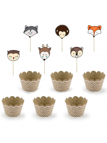 6 Cupcakevormpjes en houten prikkers bosdieren 5 x 7;5 x 5 cm 6 Cupcakevormpjes en houten prikkers bosdieren 5 x 7;5 x 5 cm