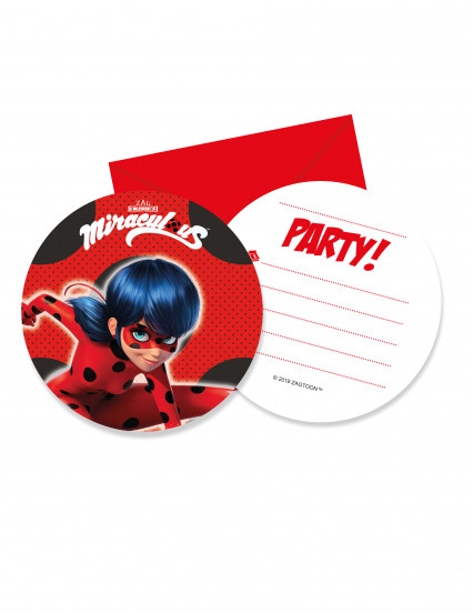 6 Uitnodigingskaarten enveloppen Miraculous Ladybug™ 6 Uitnodigingskaarten enveloppen Miraculous Ladybug™
