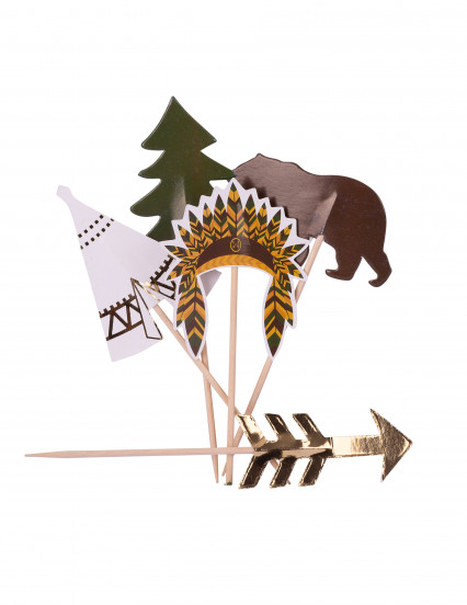 20 Houten prikkers indian forest met goudkleurig accent 12;5 cm 20 Houten prikkers indian forest met goudkleurig accent 12;5 cm