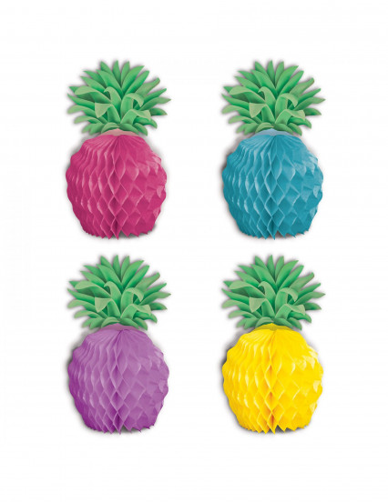 8 Kleine middenstukken van papier ananas meerkleurig 12 cm 8 Kleine middenstukken van papier ananas meerkleurig 12 cm