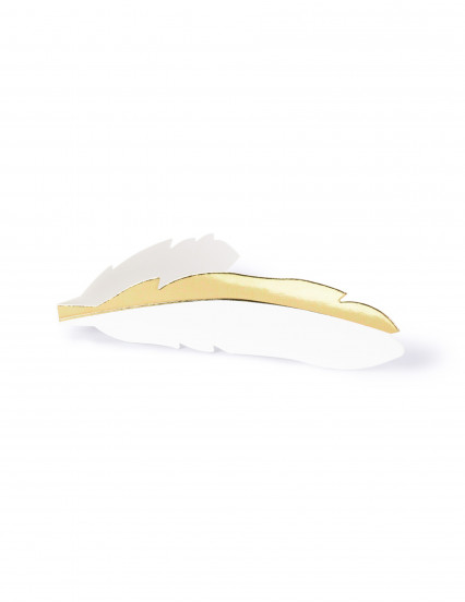 10 Kartonnen plaatskaartjes; witte en goud metallic veren 10;5 x 3 cm 10 Kartonnen plaatskaartjes; witte en goud metallic veren 10;5 x 3 cm