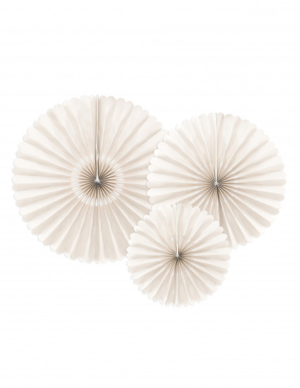 3 decoratieve rozetten van beige papier 26; 34;5 en 43 cm 3 decoratieve rozetten van beige papier 26; 34;5 en 43 cm