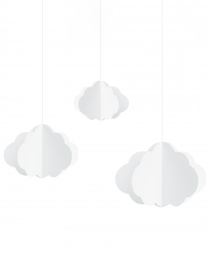 3 Witte kartonnen wolken om op te hangen 17 - 28 cm 3 Witte kartonnen wolken om op te hangen 17 - 28 cm