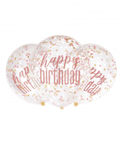 6 Transparante latex happy birthday ballonnen met roze confetti 30 cm 6 Transparante latex happy birthday ballonnen met roze confetti 30 cm