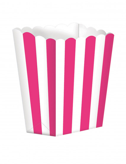 5 Fuchsia en wit gestreepte kartonnen popcorndoosjes 9 x 13 cm 5 Fuchsia en wit gestreepte kartonnen popcorndoosjes 9 x 13 cm