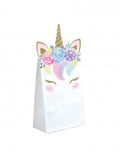 8 Papieren cadeauzakjes magische eenhoorn wit 11;4 x 20 cm 8 Papieren cadeauzakjes magische eenhoorn wit 11;4 x 20 cm