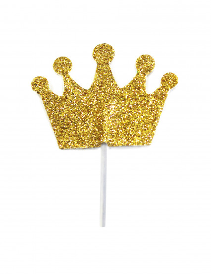 12 Taarttoppers met prikker kroon goudkleurige glitter 6;5 cm 12 Taarttoppers met prikker kroon goudkleurige glitter 6;5 cm