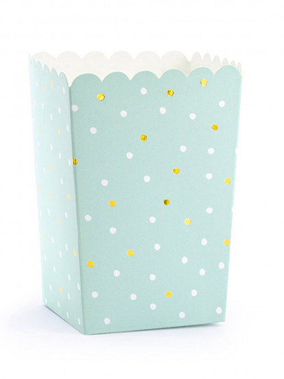 6 Mintgroene popcorndoosjes met stippen 7 x 7 x 12.5 cm 6 Mintgroene popcorndoosjes met stippen 7 x 7 x 12.5 cm