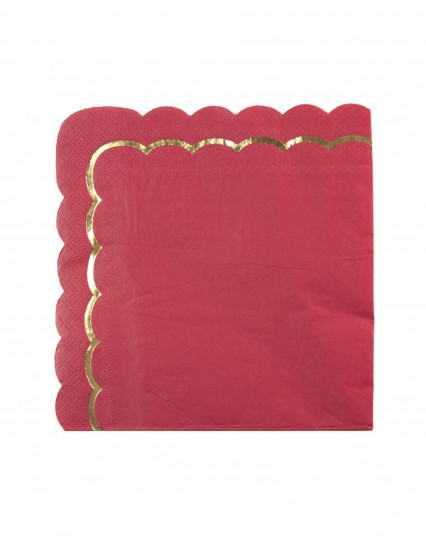 16 Geschulpte papieren servetten rood en goud 33 x 33 cm 16 Geschulpte papieren servetten rood en goud 33 x 33 cm