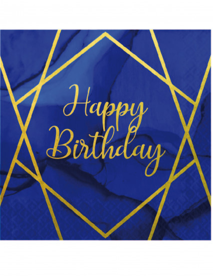 16 Papieren servetten Happy BIrthday marmerblauw en goud 33 x 33 cm 16 Papieren servetten Happy BIrthday marmerblauw en goud 33 x 33 cm
