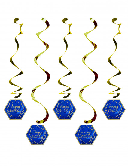 5 Hangdecoraties happy birthday marmer blauw en goud 99 cm 5 Hangdecoraties happy birthday marmer blauw en goud 99 cm