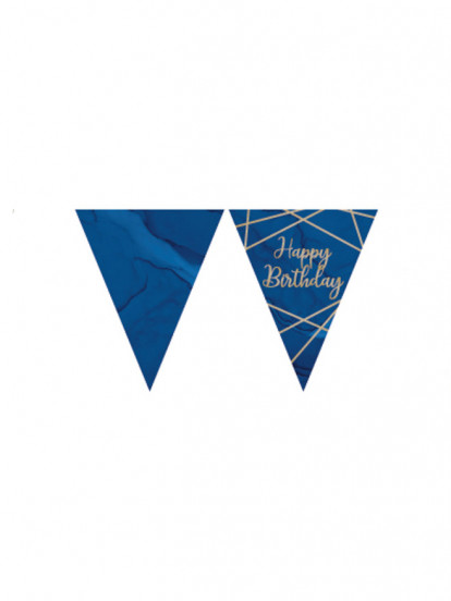 Plastic slinger happy birthday marmer blauw en goud 3;7 m Plastic slinger happy birthday marmer blauw en goud 3;7 m