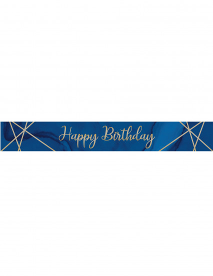 Plastic slinger happy birthday marmer blauw en goud 2;74 m Plastic slinger happy birthday marmer blauw en goud 2;74 m