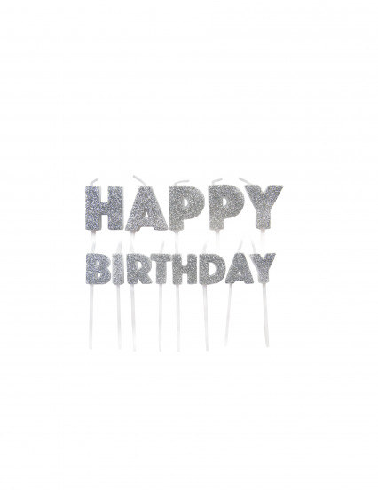 Verjaardagskaarsjes met prikker happy birthday zilverkleurige glitter 5;5 tot 7 cm Verjaardagskaarsjes met prikker happy birthday zilverkleurige glitter 5;5 tot 7 cm