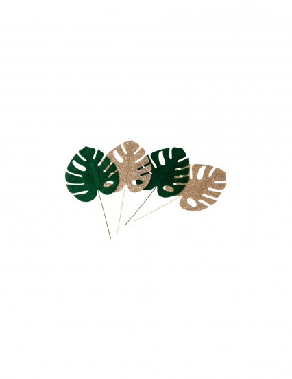 4 Tropische bladeren 2 groen fluweel 2 goudkleurig glitter 5;8 x 7 cm 4 Tropische bladeren 2 groen fluweel 2 goudkleurig glitter 5;8 x 7 cm