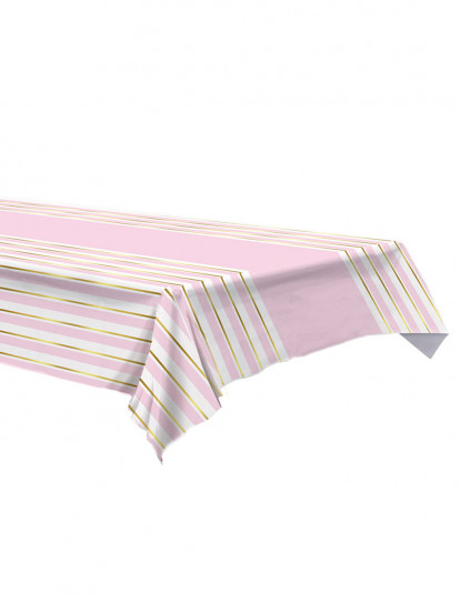 Roze en wit gestreept plastic tafelkleed 137 x 274 cm Roze en wit gestreept plastic tafelkleed 137 x 274 cm