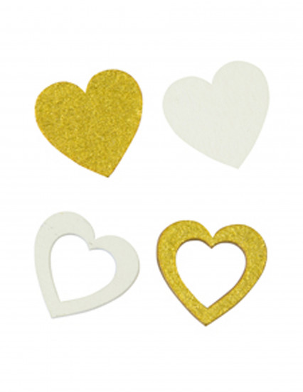12 Houten confetti witte en goudkleurige hartjes 2 x 2 cm 12 Houten confetti witte en goudkleurige hartjes 2 x 2 cm