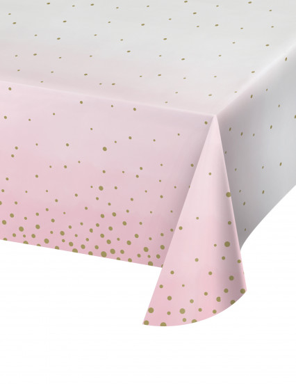 Papieren tafelkleed roze en wit met goudkleurige stippen 137 x 259 cm Papieren tafelkleed roze en wit met goudkleurige stippen 137 x 259 cm