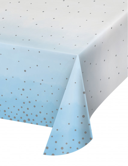 Papieren tafelkleed blauw en wit met zilverkleurige stippen 137 x 259 cm Papieren tafelkleed blauw en wit met zilverkleurige stippen 137 x 259 cm