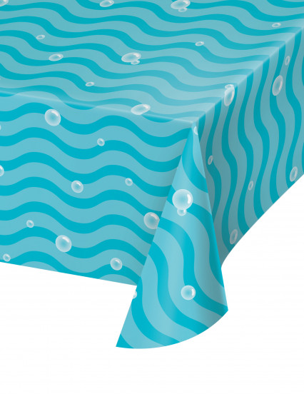 Blauw plastic tafelkleed golven en bubbels 137 x 259 cm Blauw plastic tafelkleed golven en bubbels 137 x 259 cm