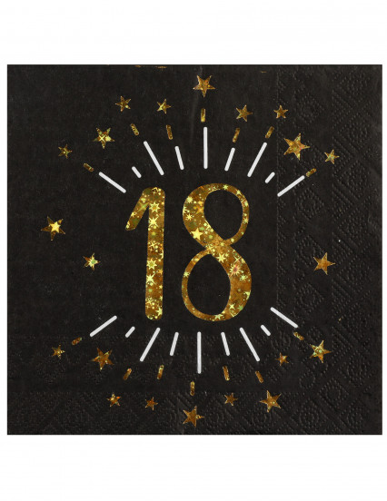 10 Papieren servetten Happy Birthday 18 zwart en goud 33 x 33 cm 10 Papieren servetten Happy Birthday 18 zwart en goud 33 x 33 cm