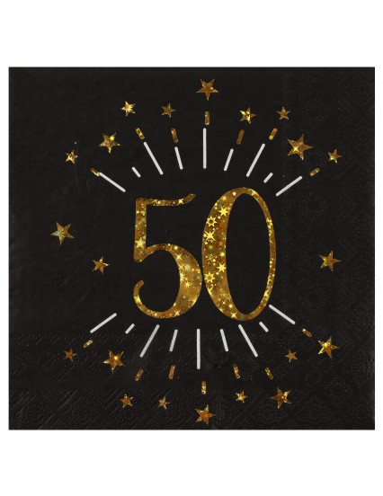 10 Papieren servetten Happy Birthday 50 zwart en goud 33 x 33 cm 10 Papieren servetten Happy Birthday 50 zwart en goud 33 x 33 cm