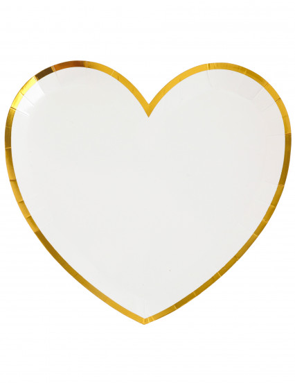 10 Witte en gouden hartvormige kartonnen borden 22;5 x 20 cm 10 Witte en gouden hartvormige kartonnen borden 22;5 x 20 cm