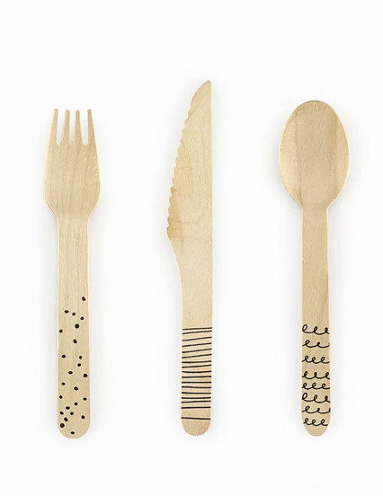 18 houten bestek met zwart motief 16 cm 18 houten bestek met zwart motief 16 cm
