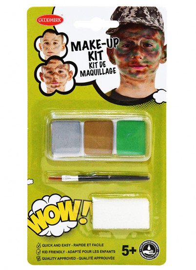 Militaire make-up kit met kwastje en sponsje voor kinderen Militaire make-up kit met kwastje en sponsje voor kinderen