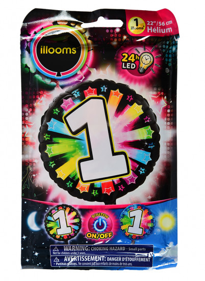 Illooms® multicolor LED nummer 1 folieballon 50 cm Illooms® multicolor LED nummer 1 folieballon 50 cm