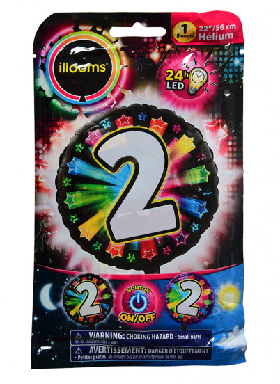 Illooms® multicolor LED nummer 2 folieballon 50 cm Illooms® multicolor LED nummer 2 folieballon 50 cm