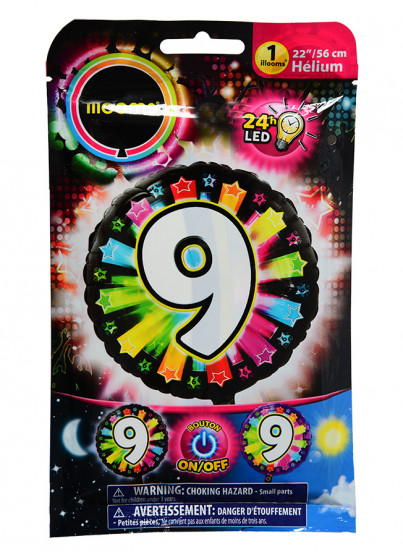 Illooms® multicolor LED nummer 9 folieballon 50 cm Illooms® multicolor LED nummer 9 folieballon 50 cm