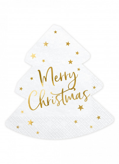 20 Papieren servetten kerstboom Merry Christnas wit en goud 16 x 16;5 cm 20 Papieren servetten kerstboom Merry Christnas wit en goud 16 x 16;5 cm