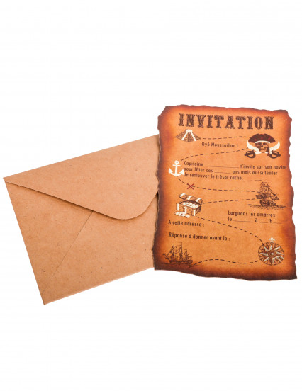 8 Uitnodigingen met kraft Piraten schatkaart enveloppen 10 x 15 cm 8 Uitnodigingen met kraft Piraten schatkaart enveloppen 10 x 15 cm