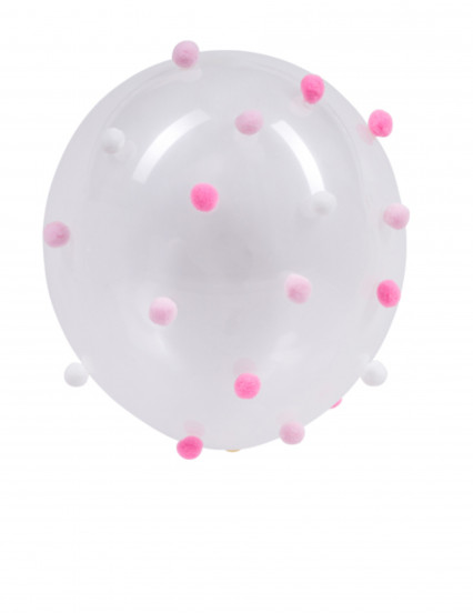 5 Transparante roze en witte pompon ballonnen 30 cm 5 Transparante roze en witte pompon ballonnen 30 cm